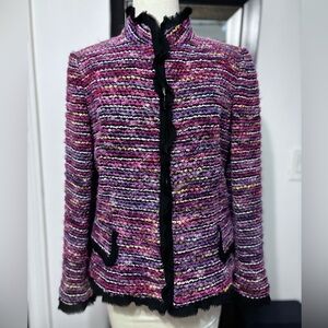 WOMEN'S DANA BUCHMAN 75% wool PINK AND PURPLE BOUCLE BLAZER, size 10 Petite